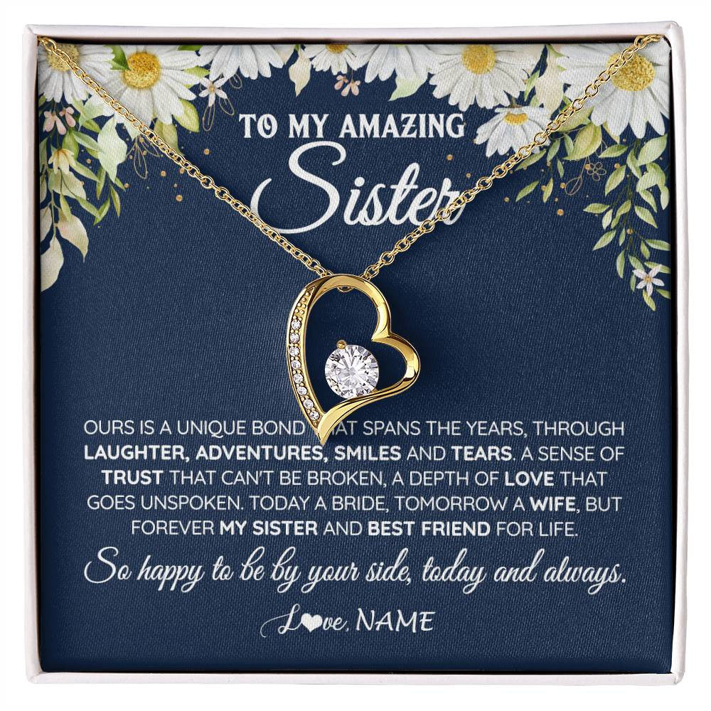 Forever Love Necklace 18K Yellow Gold Finish | 1 | Personalized To My Amazing Sister On Her Wedding Day Necklace Forever My Sister Bride From Sister Wedding Day Gift Ideas Customized Gift Box Message Card | siriusteestore