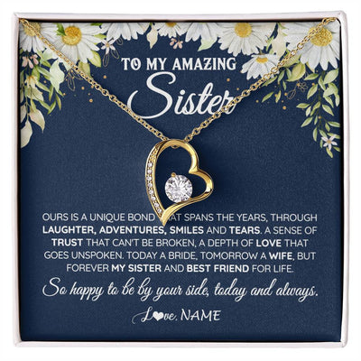 Forever Love Necklace 18K Yellow Gold Finish | 1 | Personalized To My Amazing Sister On Her Wedding Day Necklace Forever My Sister Bride From Sister Wedding Day Gift Ideas Customized Gift Box Message Card | siriusteestore