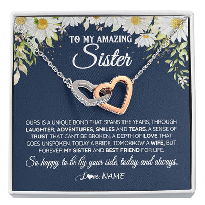 Interlocking Hearts Necklace Stainless Steel & Rose Gold Finish | 1 | Personalized To My Amazing Sister On Her Wedding Day Necklace Forever My Sister Bride From Sister Wedding Day Gift Ideas Customized Gift Box Message Card | siriusteestore