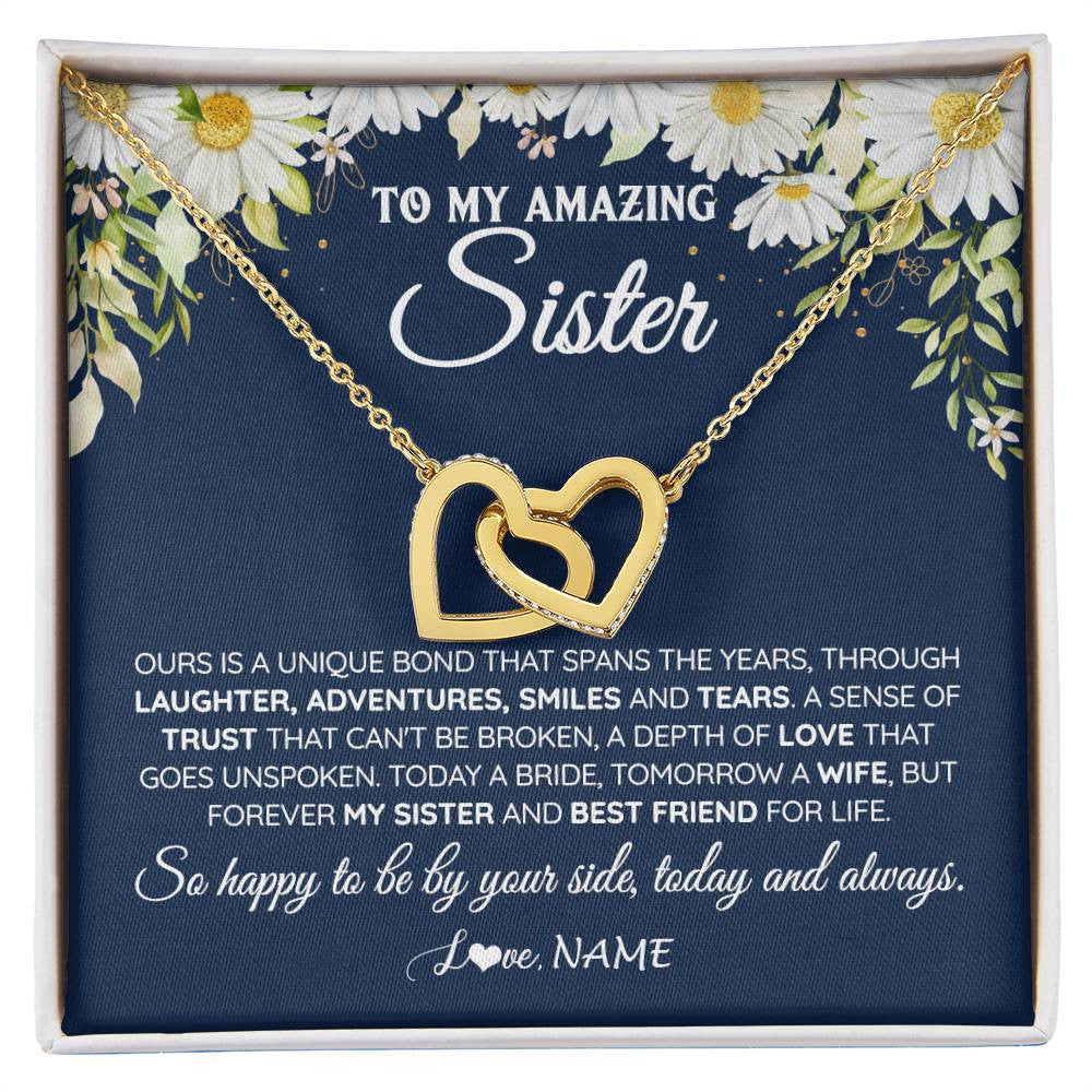 Interlocking Hearts Necklace 18K Yellow Gold Finish | 1 | Personalized To My Amazing Sister On Her Wedding Day Necklace Forever My Sister Bride From Sister Wedding Day Gift Ideas Customized Gift Box Message Card | siriusteestore