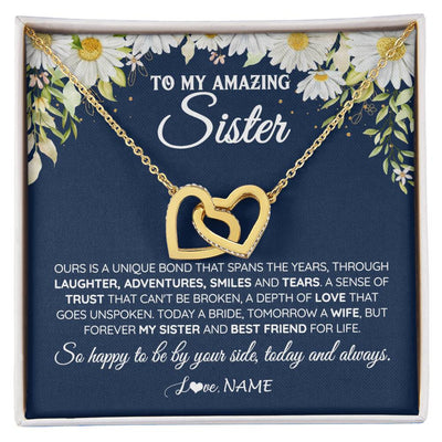 Interlocking Hearts Necklace 18K Yellow Gold Finish | 1 | Personalized To My Amazing Sister On Her Wedding Day Necklace Forever My Sister Bride From Sister Wedding Day Gift Ideas Customized Gift Box Message Card | siriusteestore