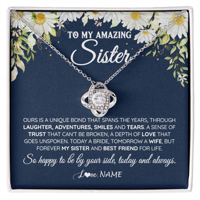 Love Knot Necklace 14K White Gold Finish | 1 | Personalized To My Amazing Sister On Her Wedding Day Necklace Forever My Sister Bride From Sister Wedding Day Gift Ideas Customized Gift Box Message Card | siriusteestore