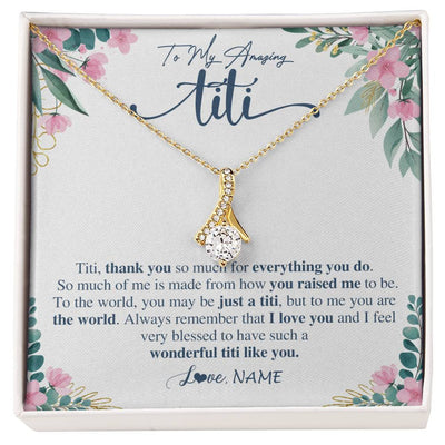 Alluring Beauty Necklace 18K Yellow Gold Finish | 1 | Personalized To My Amazing Titi Necklace From Niece Nephew Thank You For Everything You Do Titi Mothers Day Birthday Christmas Customized Gift Box Message Card | siriusteestore