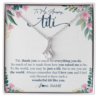 Alluring Beauty Necklace | Personalized To My Amazing Titi Necklace From Niece Nephew Thank You For Everything You Do Titi Mothers Day Birthday Christmas Customized Gift Box Message Card | siriusteestore