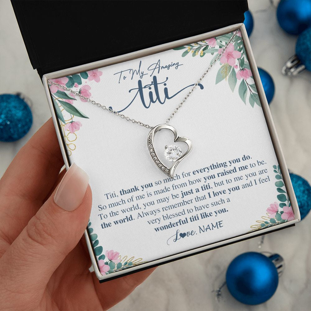 Forever Love Necklace | Personalized To My Amazing Titi Necklace From Niece Nephew Thank You For Everything You Do Titi Mothers Day Birthday Christmas Customized Gift Box Message Card | siriusteestore