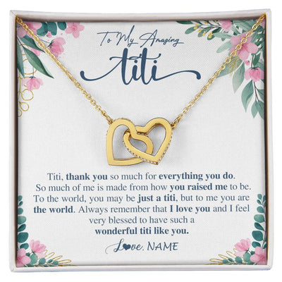 Interlocking Hearts Necklace 18K Yellow Gold Finish | 1 | Personalized To My Amazing Titi Necklace From Niece Nephew Thank You For Everything You Do Titi Mothers Day Birthday Christmas Customized Gift Box Message Card | siriusteestore