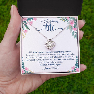 Love Knot Necklace | Personalized To My Amazing Titi Necklace From Niece Nephew Thank You For Everything You Do Titi Mothers Day Birthday Christmas Customized Gift Box Message Card | siriusteestore
