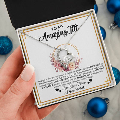 Forever Love Necklace 14K White Gold Finish | 2 | Personalized To My Amazing Titi Necklace From Niece Nephew You Gave Me The Confidence Titi Birthday Mothers Day Christmas Customized Gift Box Message Card | siriusteestore