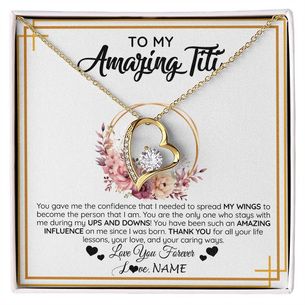 Forever Love Necklace 18K Yellow Gold Finish | 1 | Personalized To My Amazing Titi Necklace From Niece Nephew You Gave Me The Confidence Titi Birthday Mothers Day Christmas Customized Gift Box Message Card | siriusteestore