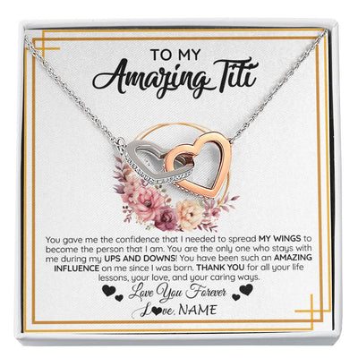 Interlocking Hearts Necklace Stainless Steel & Rose Gold Finish | 1 | Personalized To My Amazing Titi Necklace From Niece Nephew You Gave Me The Confidence Titi Birthday Mothers Day Christmas Customized Gift Box Message Card | siriusteestore