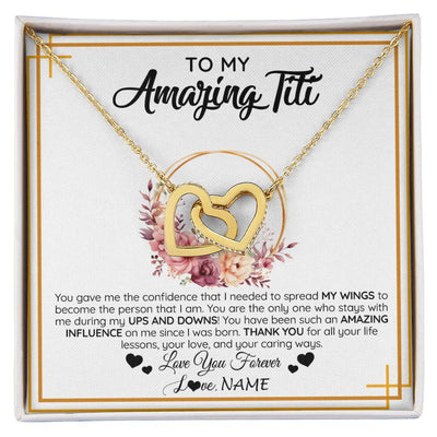 Interlocking Hearts Necklace 18K Yellow Gold Finish | 1 | Personalized To My Amazing Titi Necklace From Niece Nephew You Gave Me The Confidence Titi Birthday Mothers Day Christmas Customized Gift Box Message Card | siriusteestore