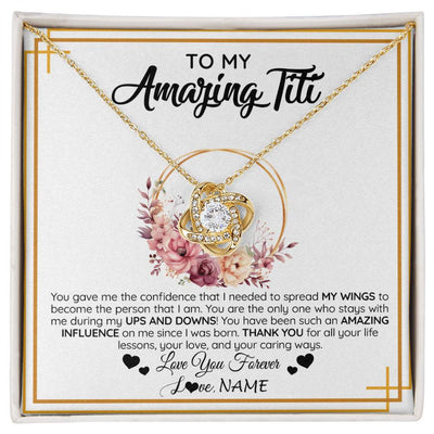 Love Knot Necklace 18K Yellow Gold Finish | 1 | Personalized To My Amazing Titi Necklace From Niece Nephew You Gave Me The Confidence Titi Birthday Mothers Day Christmas Customized Gift Box Message Card | siriusteestore