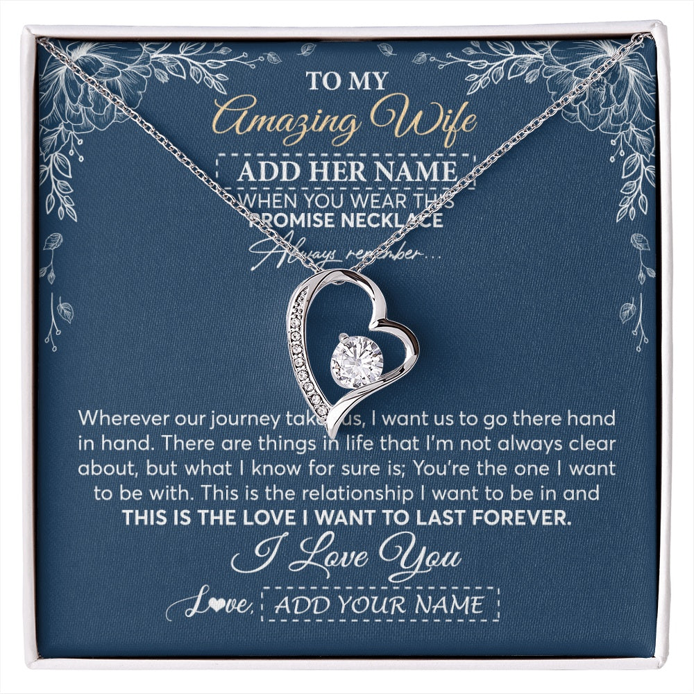 Forever Love Necklace 14K White Gold Finish | 1 | Personalized To My Amazing Wife Necklace From Husband Promise Necklace Birthday Gifts For Wife Anniversary Romantic Valentines Christmas Gift Box Message Card | https://siriusteestore.