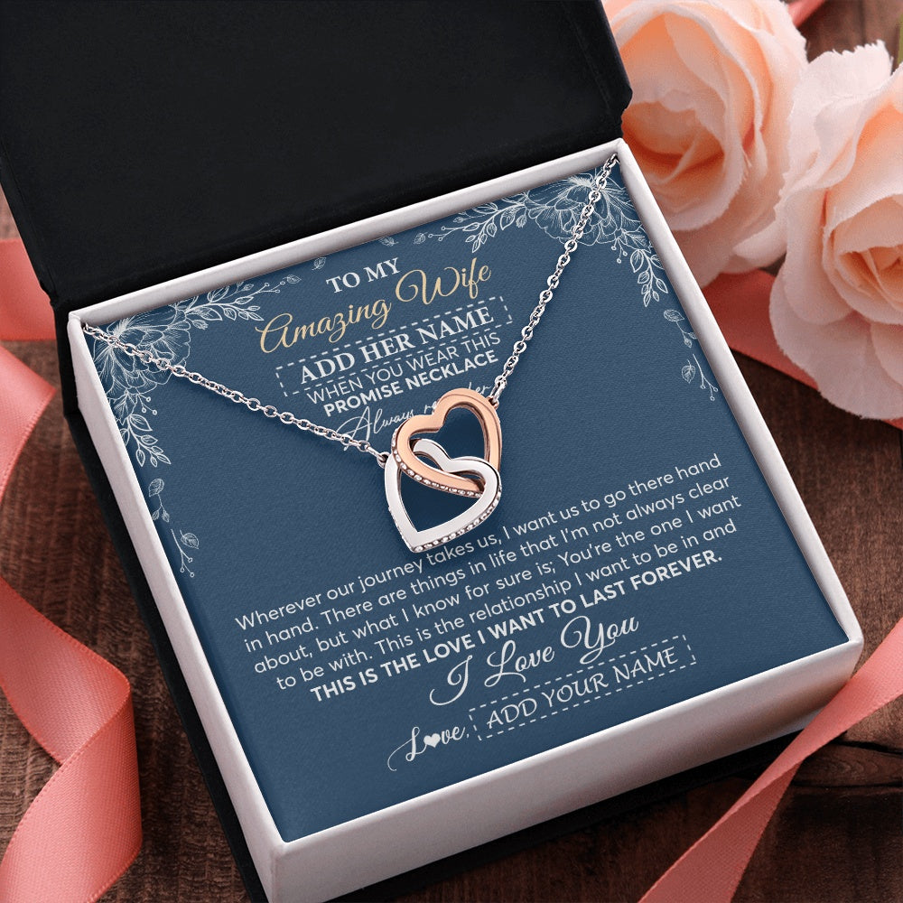Interlocking Hearts Necklace Stainless Steel & Rose Gold Finish | 2 | Personalized To My Amazing Wife Necklace From Husband Promise Necklace Birthday Gifts For Wife Anniversary Romantic Valentines Christmas Gift Box Message Card | https://siriusteestore.