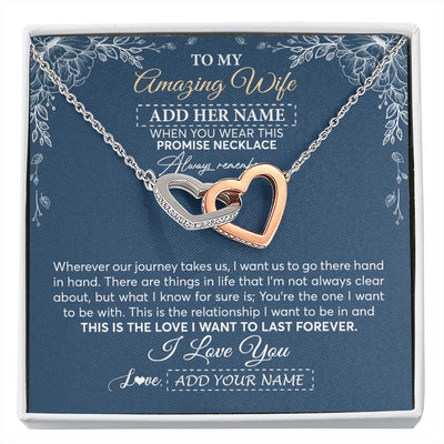 Interlocking Hearts Necklace Stainless Steel & Rose Gold Finish | 1 | Personalized To My Amazing Wife Necklace From Husband Promise Necklace Birthday Gifts For Wife Anniversary Romantic Valentines Christmas Gift Box Message Card | https://siriusteestore.