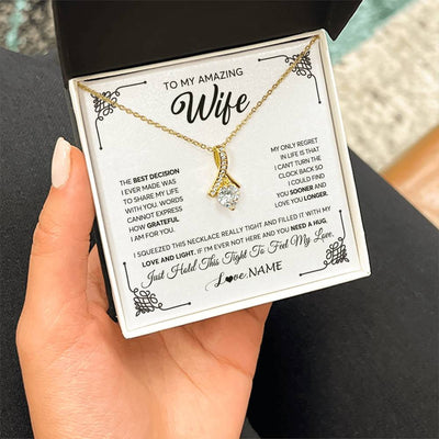 Alluring Beauty Necklace 18K Yellow Gold Finish | 2 | Personalized To My Amazing Wife Necklace From Husband The Best Decision I Ever Made Wife Valentines Day Birthday Christmas Customized Gift Box Message Card | siriusteestore