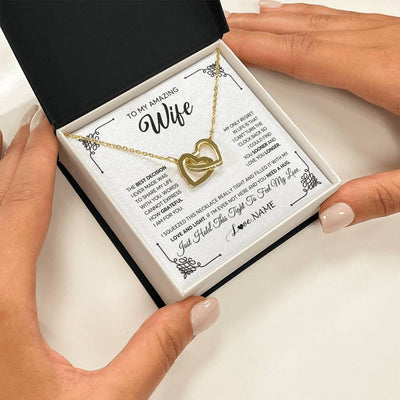 Interlocking Hearts Necklace 18K Yellow Gold Finish | 2 | Personalized To My Amazing Wife Necklace From Husband The Best Decision I Ever Made Wife Valentines Day Birthday Christmas Customized Gift Box Message Card | siriusteestore