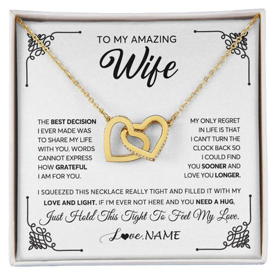 Interlocking Hearts Necklace 18K Yellow Gold Finish | 1 | Personalized To My Amazing Wife Necklace From Husband The Best Decision I Ever Made Wife Valentines Day Birthday Christmas Customized Gift Box Message Card | siriusteestore