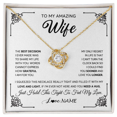 Love Knot Necklace 18K Yellow Gold Finish | 1 | Personalized To My Amazing Wife Necklace From Husband The Best Decision I Ever Made Wife Valentines Day Birthday Christmas Customized Gift Box Message Card | siriusteestore