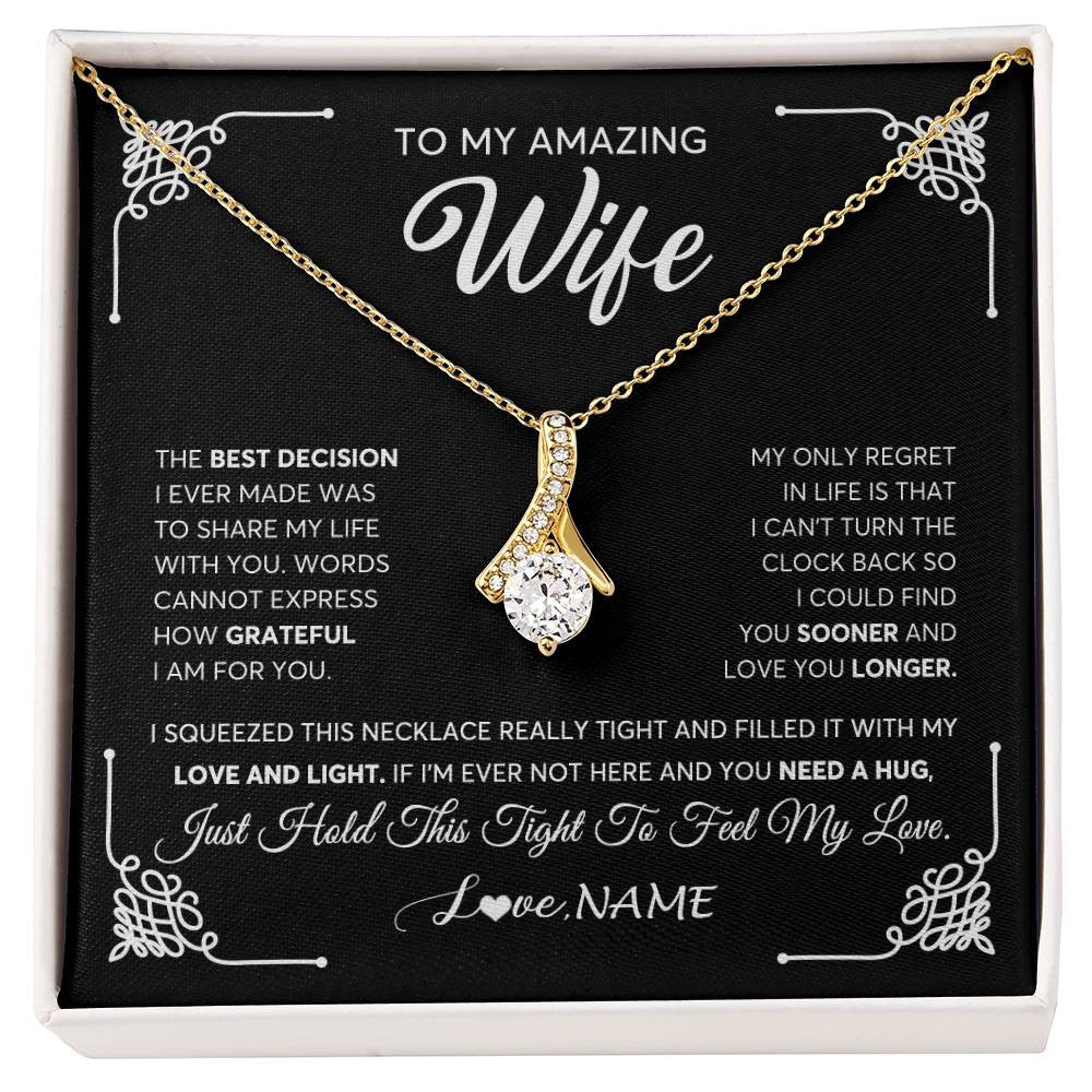 Alluring Beauty Necklace 18K Yellow Gold Finish | 1 | Personalized To My Amazing Wife Necklace From Husband The Best Decision I Ever Made Wife Wedding Day Birthday Christmas Customized Gift Box Message Card | siriusteestore
