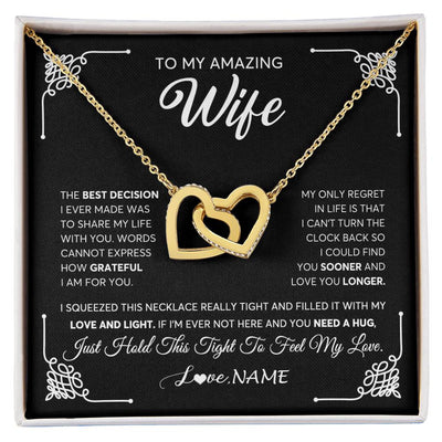 Interlocking Hearts Necklace 18K Yellow Gold Finish | 1 | Personalized To My Amazing Wife Necklace From Husband The Best Decision I Ever Made Wife Wedding Day Birthday Christmas Customized Gift Box Message Card | siriusteestore