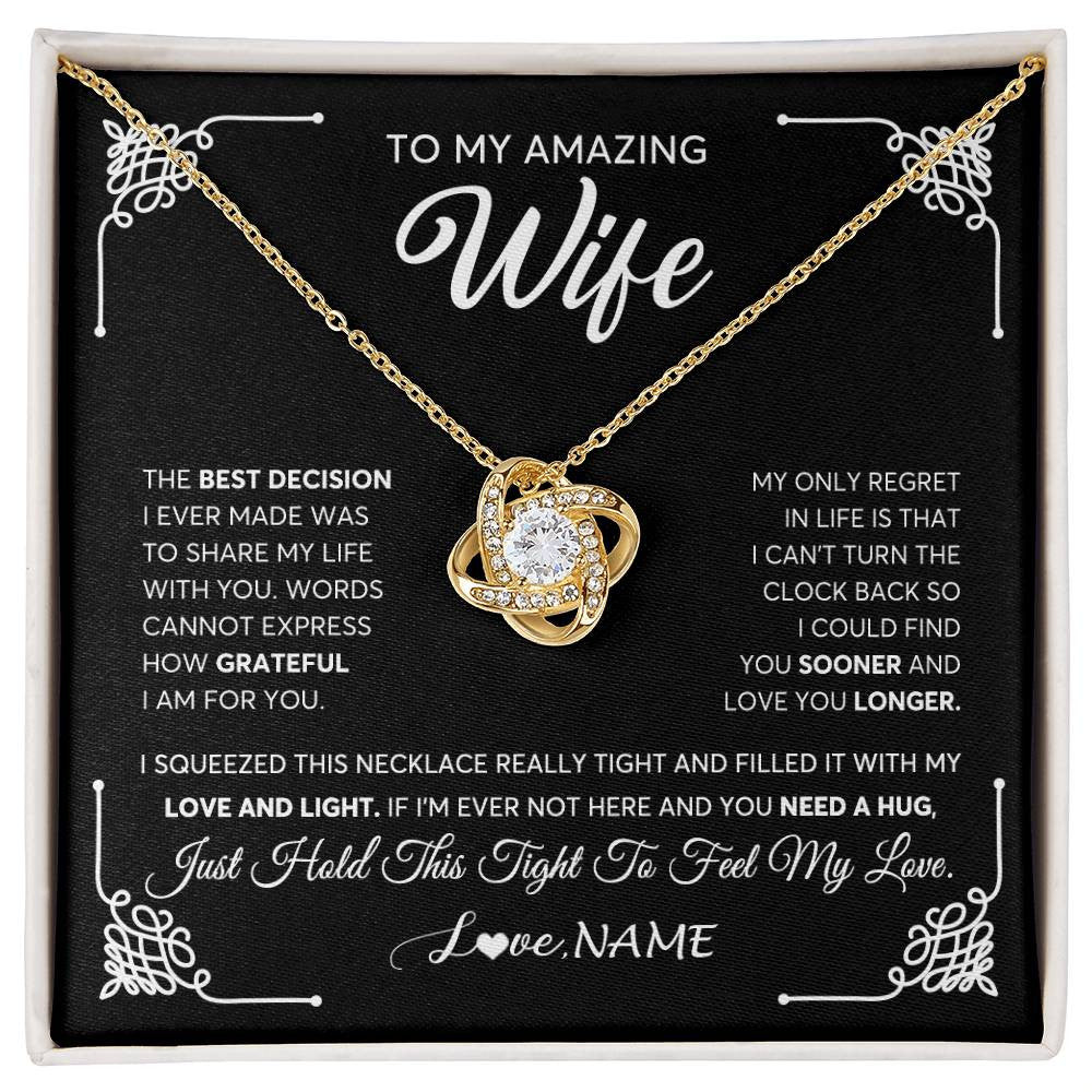 Love Knot Necklace 18K Yellow Gold Finish | 1 | Personalized To My Amazing Wife Necklace From Husband The Best Decision I Ever Made Wife Wedding Day Birthday Christmas Customized Gift Box Message Card | siriusteestore