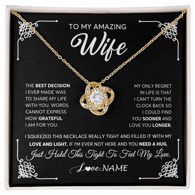 Love Knot Necklace 18K Yellow Gold Finish | 1 | Personalized To My Amazing Wife Necklace From Husband The Best Decision I Ever Made Wife Wedding Day Birthday Christmas Customized Gift Box Message Card | siriusteestore
