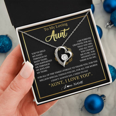 Forever Love Necklace 14K White Gold Finish | 2 | Personalized To My Aunt Gifts Necklace From Niece Nephew Grateful Thank You Aunt Birthday Gifts Mothers Day Christmas Jewelry Customized Gift Box Message Card | siriusteestore