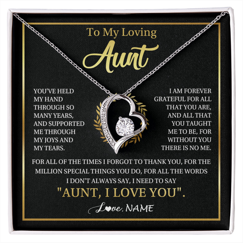 Forever Love Necklace 14K White Gold Finish | 1 | Personalized To My Aunt Gifts Necklace From Niece Nephew Grateful Thank You Aunt Birthday Gifts Mothers Day Christmas Jewelry Customized Gift Box Message Card | siriusteestore