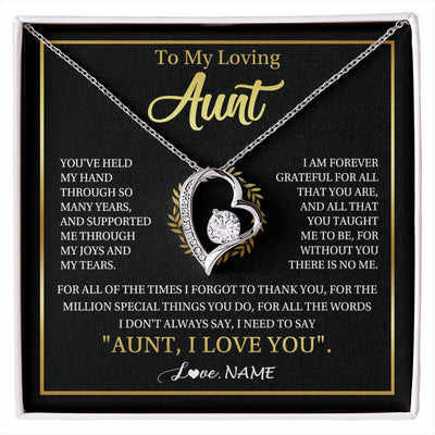 Forever Love Necklace 14K White Gold Finish | 1 | Personalized To My Aunt Gifts Necklace From Niece Nephew Grateful Thank You Aunt Birthday Gifts Mothers Day Christmas Jewelry Customized Gift Box Message Card | siriusteestore