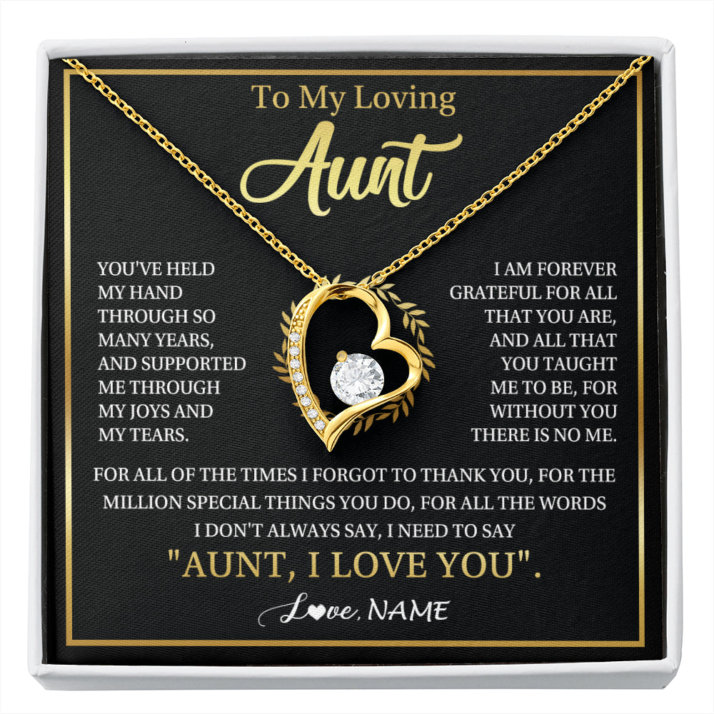 Forever Love Necklace 18K Yellow Gold Finish | 1 | Personalized To My Aunt Gifts Necklace From Niece Nephew Grateful Thank You Aunt Birthday Gifts Mothers Day Christmas Jewelry Customized Gift Box Message Card | siriusteestore
