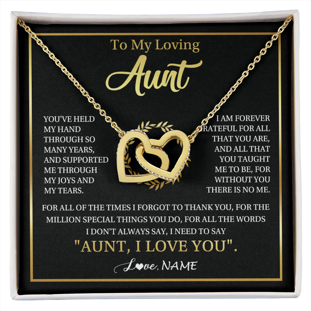 Interlocking Hearts Necklace 18K Yellow Gold Finish | 1 | Personalized To My Aunt Gifts Necklace From Niece Nephew Grateful Thank You Aunt Birthday Gifts Mothers Day Christmas Jewelry Customized Gift Box Message Card | siriusteestore