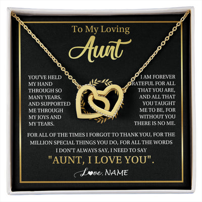 Interlocking Hearts Necklace 18K Yellow Gold Finish | 1 | Personalized To My Aunt Gifts Necklace From Niece Nephew Grateful Thank You Aunt Birthday Gifts Mothers Day Christmas Jewelry Customized Gift Box Message Card | siriusteestore