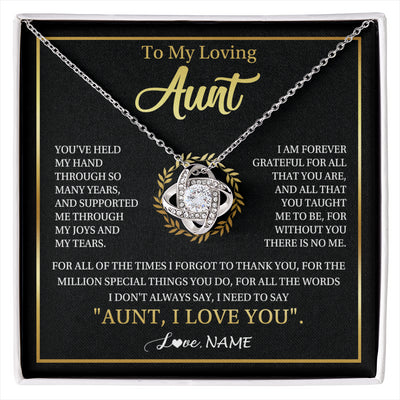 Love Knot Necklace 14K White Gold Finish | 1 | Personalized To My Aunt Gifts Necklace From Niece Nephew Grateful Thank You Aunt Birthday Gifts Mothers Day Christmas Jewelry Customized Gift Box Message Card | siriusteestore