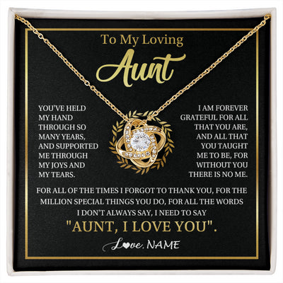 Love Knot Necklace 18K Yellow Gold Finish | 1 | Personalized To My Aunt Gifts Necklace From Niece Nephew Grateful Thank You Aunt Birthday Gifts Mothers Day Christmas Jewelry Customized Gift Box Message Card | siriusteestore