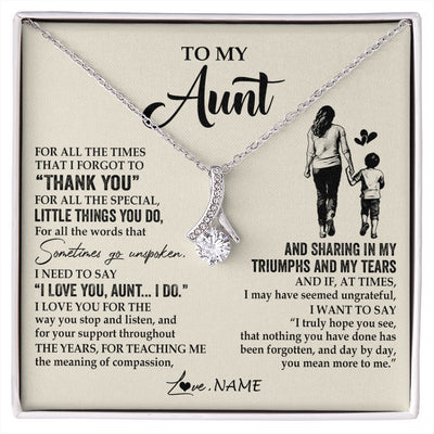 Alluring Beauty Necklace 14K White Gold Finish | 1 | Personalized To My Aunt Necklace From Nephew For All The Times That I Forgot To Thank You Aunt Birthday Mothers Day Christmas Customized Gift Box Message Card | siriusteestore