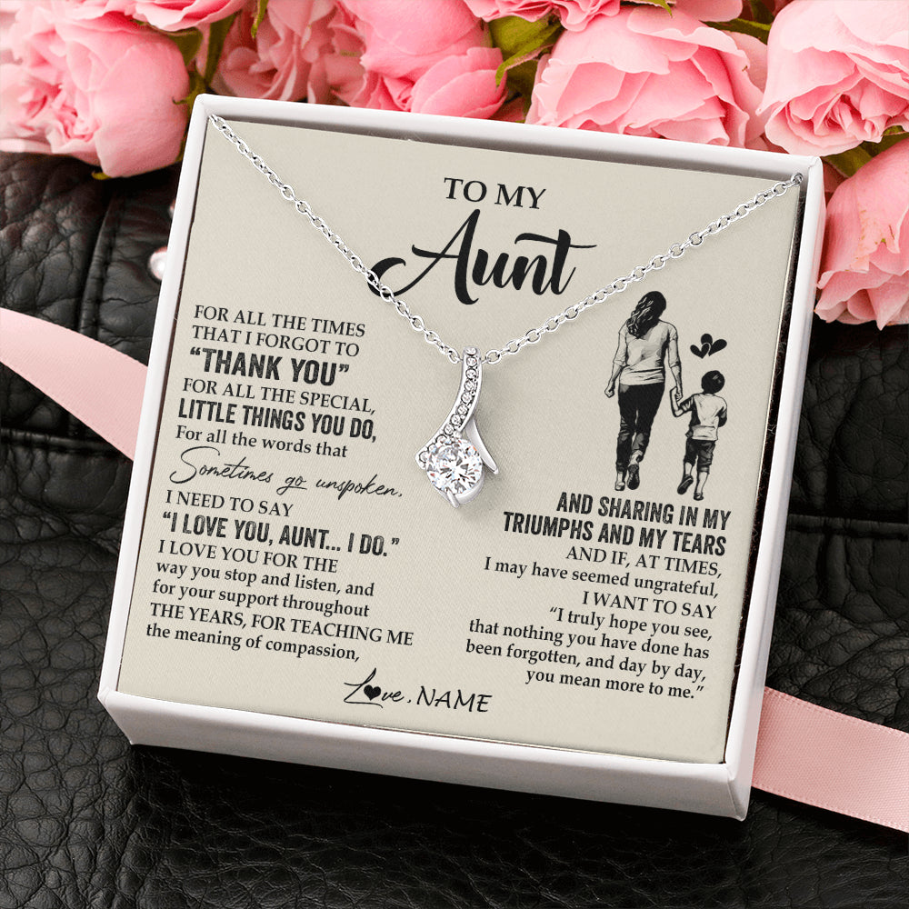 Alluring Beauty Necklace 14K White Gold Finish | 2 | Personalized To My Aunt Necklace From Nephew For All The Times That I Forgot To Thank You Aunt Birthday Mothers Day Christmas Customized Gift Box Message Card | siriusteestore