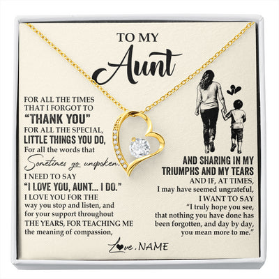 Forever Love Necklace 18K Yellow Gold Finish | 1 | Personalized To My Aunt Necklace From Nephew For All The Times That I Forgot To Thank You Aunt Birthday Mothers Day Christmas Customized Gift Box Message Card | siriusteestore