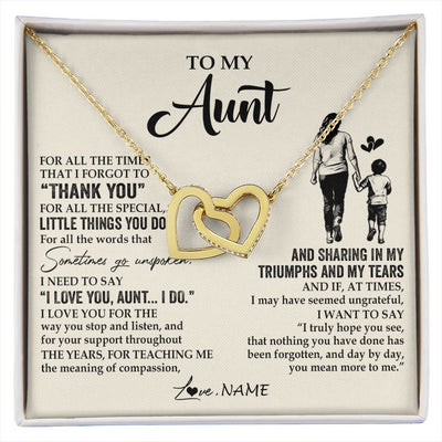 Interlocking Hearts Necklace 18K Yellow Gold Finish | 1 | Personalized To My Aunt Necklace From Nephew For All The Times That I Forgot To Thank You Aunt Birthday Mothers Day Christmas Customized Gift Box Message Card | siriusteestore