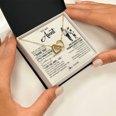 Interlocking Hearts Necklace 18K Yellow Gold Finish | 2 | Personalized To My Aunt Necklace From Nephew For All The Times That I Forgot To Thank You Aunt Birthday Mothers Day Christmas Customized Gift Box Message Card | siriusteestore