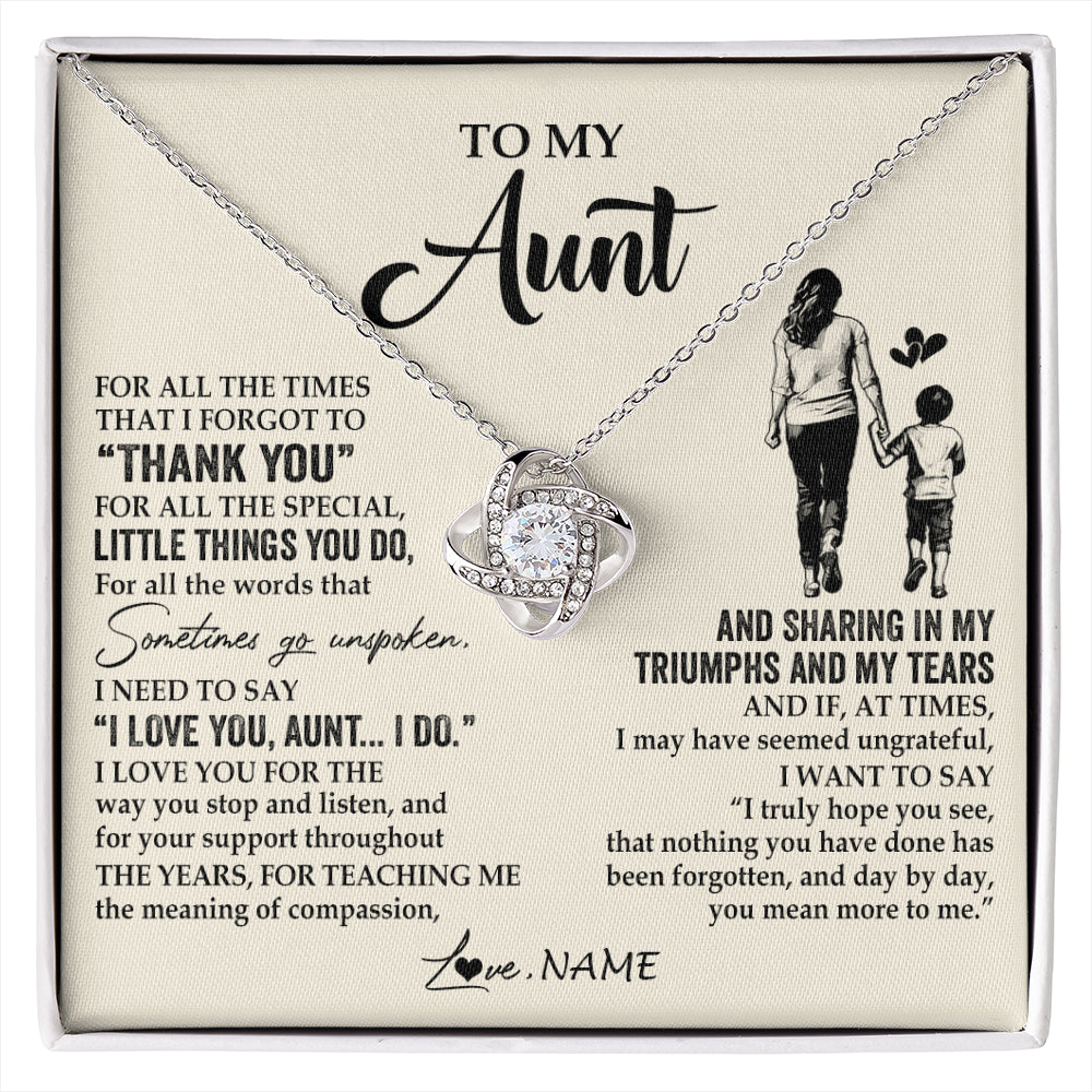 Love Knot Necklace 14K White Gold Finish | 1 | Personalized To My Aunt Necklace From Nephew For All The Times That I Forgot To Thank You Aunt Birthday Mothers Day Christmas Customized Gift Box Message Card | siriusteestore