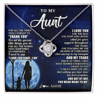 Love Knot Necklace 14K White Gold Finish | 1 | Personalized To My Aunt Necklace From Nephew Niece Thank You Grateful Love Aunt Birthday Mothers Day Thanksgiving Christmas Customized Gift Box Message Card | siriusteestore