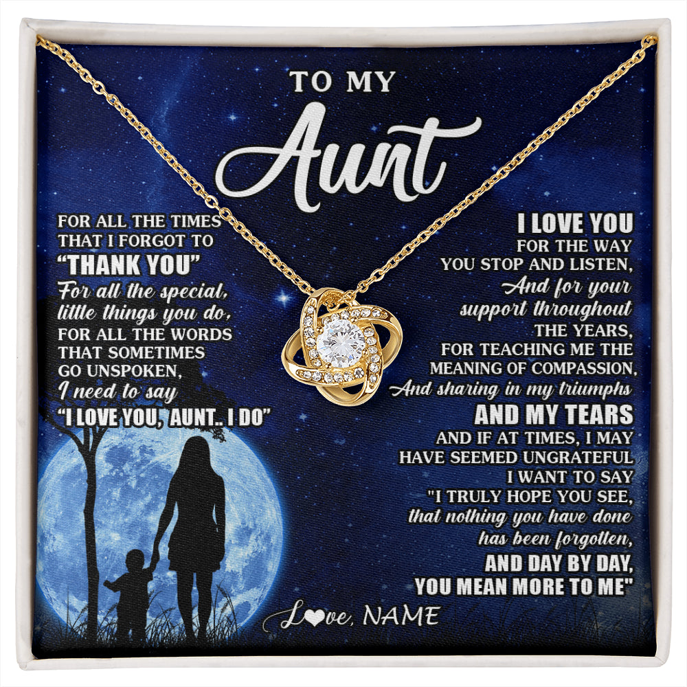 Love Knot Necklace 18K Yellow Gold Finish | 1 | Personalized To My Aunt Necklace From Nephew Niece Thank You Grateful Love Aunt Birthday Mothers Day Thanksgiving Christmas Customized Gift Box Message Card | siriusteestore