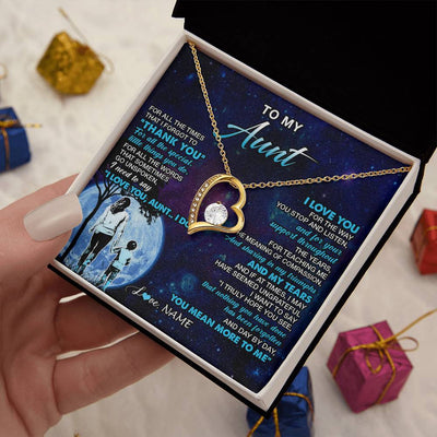 Forever Love Necklace 18K Yellow Gold Finish | 2 | Personalized To My Aunt Necklace From Nephew Thank You Day By Day Aunt Birthday Gifts Mothers Day Christmas Customized Gift Box Message Card | siriusteestore