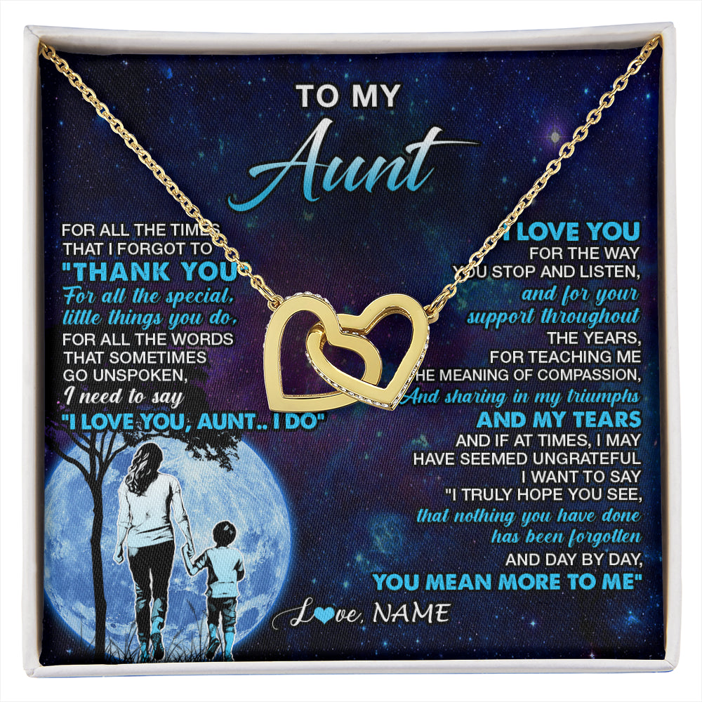 Interlocking Hearts Necklace 18K Yellow Gold Finish | 1 | Personalized To My Aunt Necklace From Nephew Thank You Day By Day Aunt Birthday Gifts Mothers Day Christmas Customized Gift Box Message Card | siriusteestore