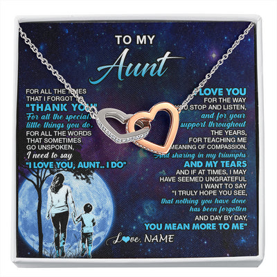 Interlocking Hearts Necklace Stainless Steel & Rose Gold Finish | 1 | Personalized To My Aunt Necklace From Nephew Thank You Day By Day Aunt Birthday Gifts Mothers Day Christmas Customized Gift Box Message Card | siriusteestore