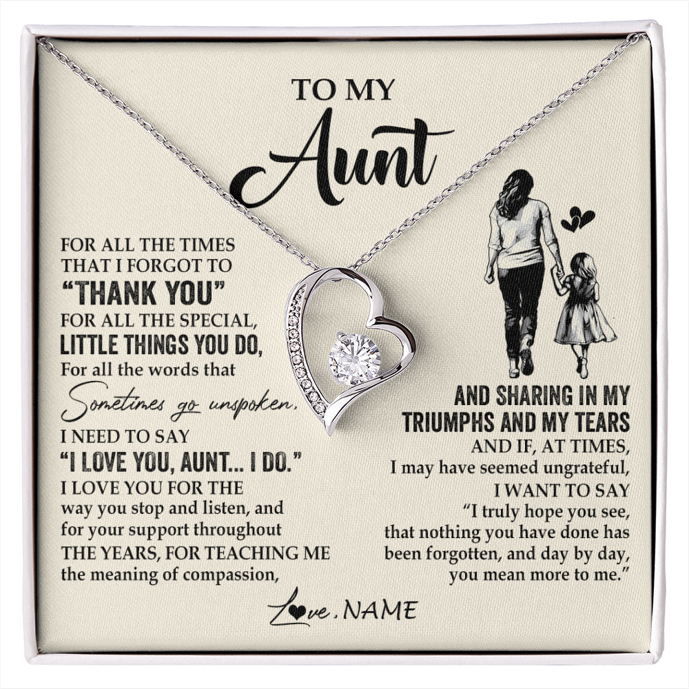 Forever Love Necklace 14K White Gold Finish | 1 | Personalized To My Aunt Necklace From Niece For All The Times That I Forgot To Thank You Aunt Birthday Mothers Day Christmas Customized Gift Box Message Card | siriusteestore