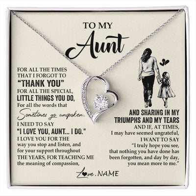 Forever Love Necklace 14K White Gold Finish | 1 | Personalized To My Aunt Necklace From Niece For All The Times That I Forgot To Thank You Aunt Birthday Mothers Day Christmas Customized Gift Box Message Card | siriusteestore