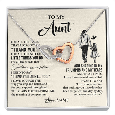 Interlocking Hearts Necklace Stainless Steel & Rose Gold Finish | 1 | Personalized To My Aunt Necklace From Niece For All The Times That I Forgot To Thank You Aunt Birthday Mothers Day Christmas Customized Gift Box Message Card | siriusteestore