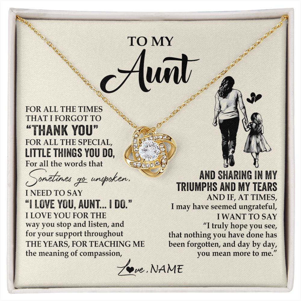 Love Knot Necklace 18K Yellow Gold Finish | 1 | Personalized To My Aunt Necklace From Niece For All The Times That I Forgot To Thank You Aunt Birthday Mothers Day Christmas Customized Gift Box Message Card | siriusteestore